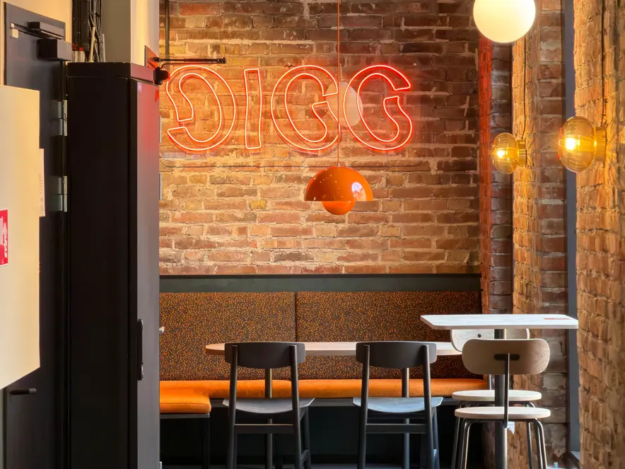 Digg Pizza på Skagen 6 i Stavanger. Cenco har levert alt fra omfattende rehabilitering av lokalene til spesialtilpasset innredning skreddersydd for konseptet.