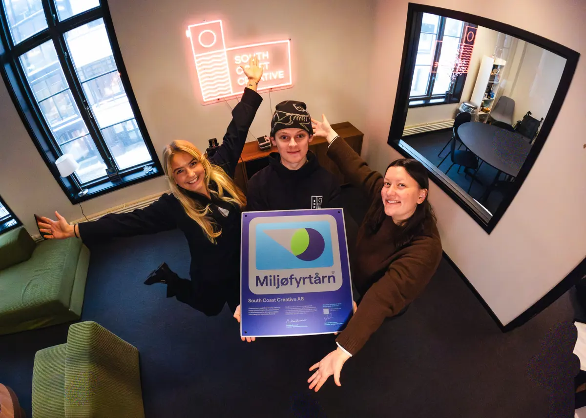 Eline Brattsti, Matias Knudsen, Ingvild Lyngnes fra South Coast Creative. (Foto: SSC)