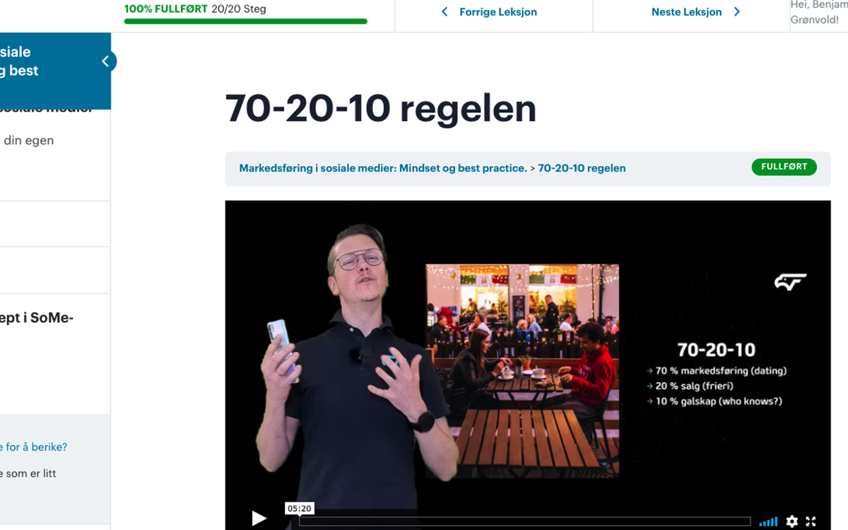 Skjermbilde fra Kristian Thomassens kurs «Markedsføring i sosiale medier: Mindset og best practic».