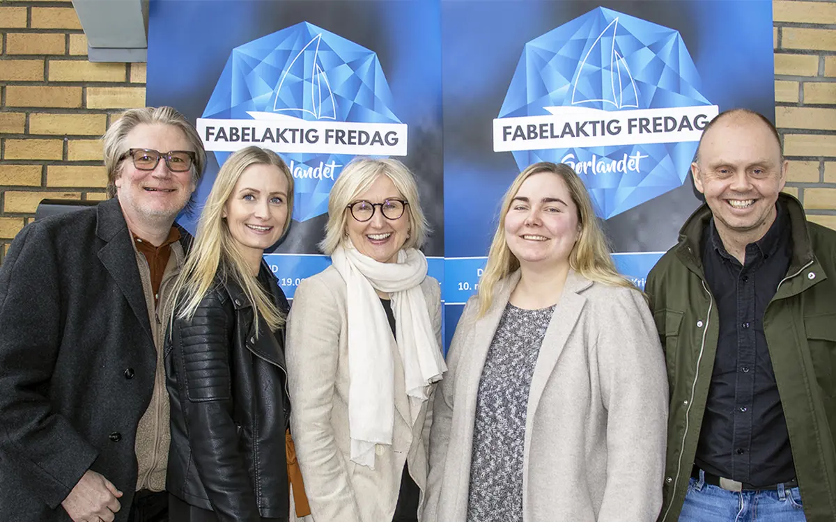 Det jobbes godt på tvers med Fabelaktig Fredag Sørlandet. Fra venstre Preben Vigsø (NAV), Anne-Siv Johannessen (Varodd Arbeid og Inkludering), Kirsti Berg Damsgaard (NAV), Karina Glamsland Corneliussen (Varodd Arbeid og Inkludering) og Rune Nordbø (NAV).
