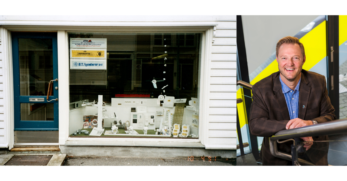 Slik så utstillingsvinduet ut i 1991, i Lyskomponenters første lokale. I dag er Yngvar Rønning daglig leder i bedriften.