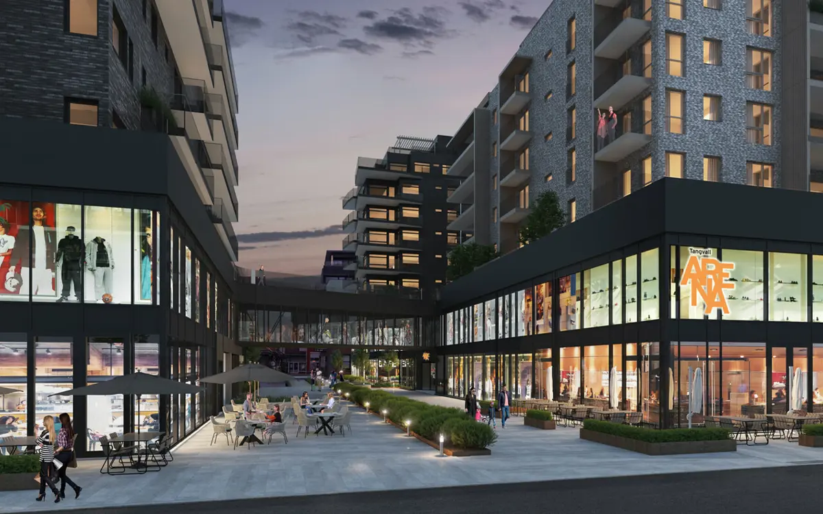 De første to etasjene bygger de moderne handlesenter på til sammen 6500 kvm, fylt med et stort utvalg av butikker. Foto : Mur i Sør