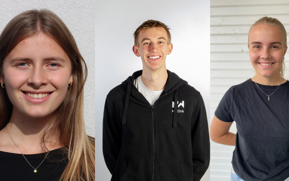 Julie Kroslid, William A. Paul og Rakel Oline Moi skal bli «ledere» for en dag. Foto: Ungt Entrepenørskap Agder