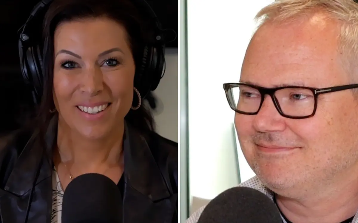 Prosjektleder Liv Eva Kirkesæther og næringspolitisk leder, Roar Osmundsen, under opptak av piloten til Politisk Kvartal 10.juni