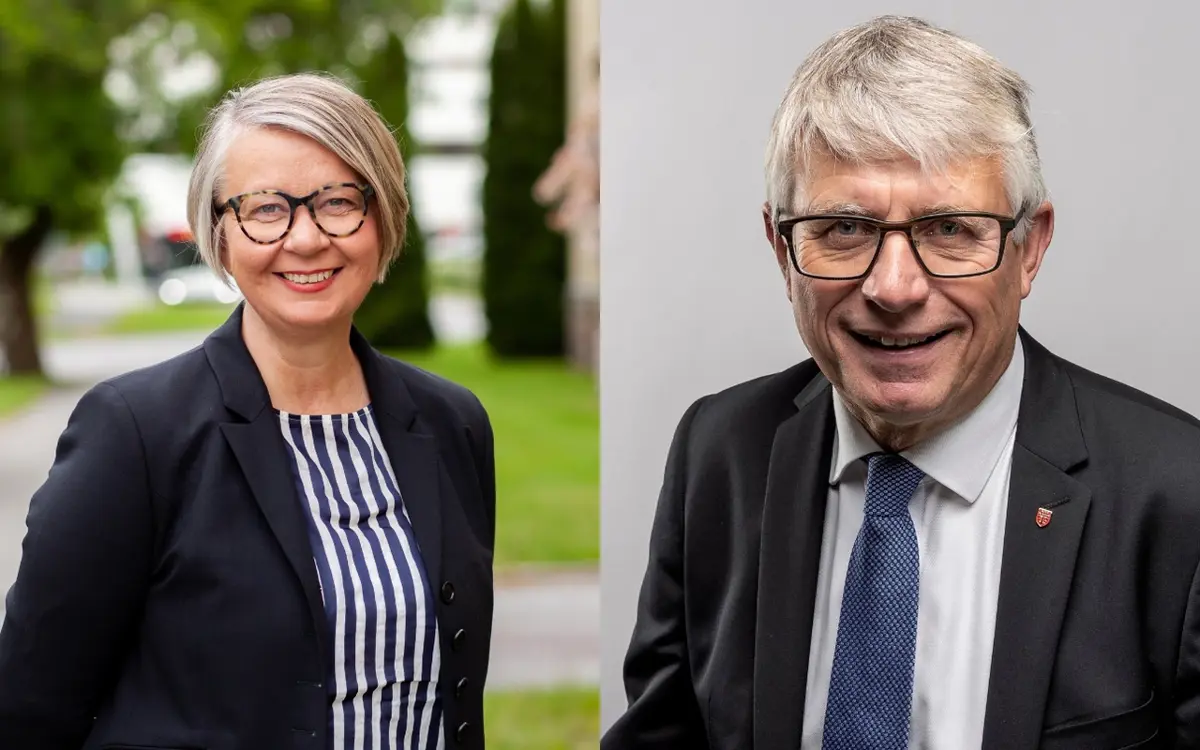 Nina Mevold, administrerende direktør Sørlandet sykehus HF, og Arne Thomassen, fylkesordfører.