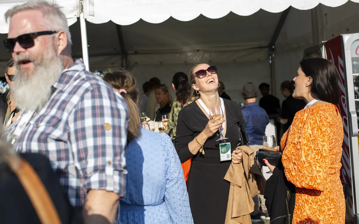 Her er det munter stemning blant noen av deltagerne på fjorårets hagefest. 