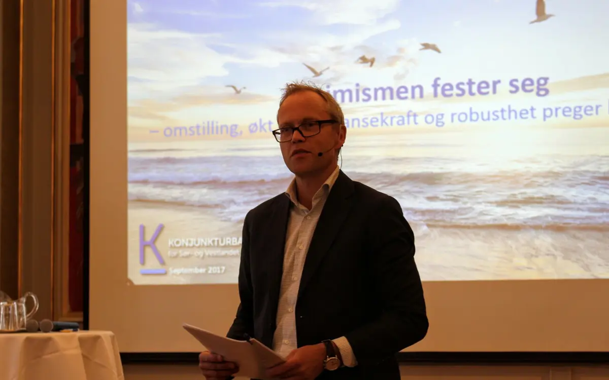 Kyrre M. Knudsen, sjeføkonom, presenterer ferske tall fra Konjunkturbarometeret for Sør-Norge. (Arkivfoto)