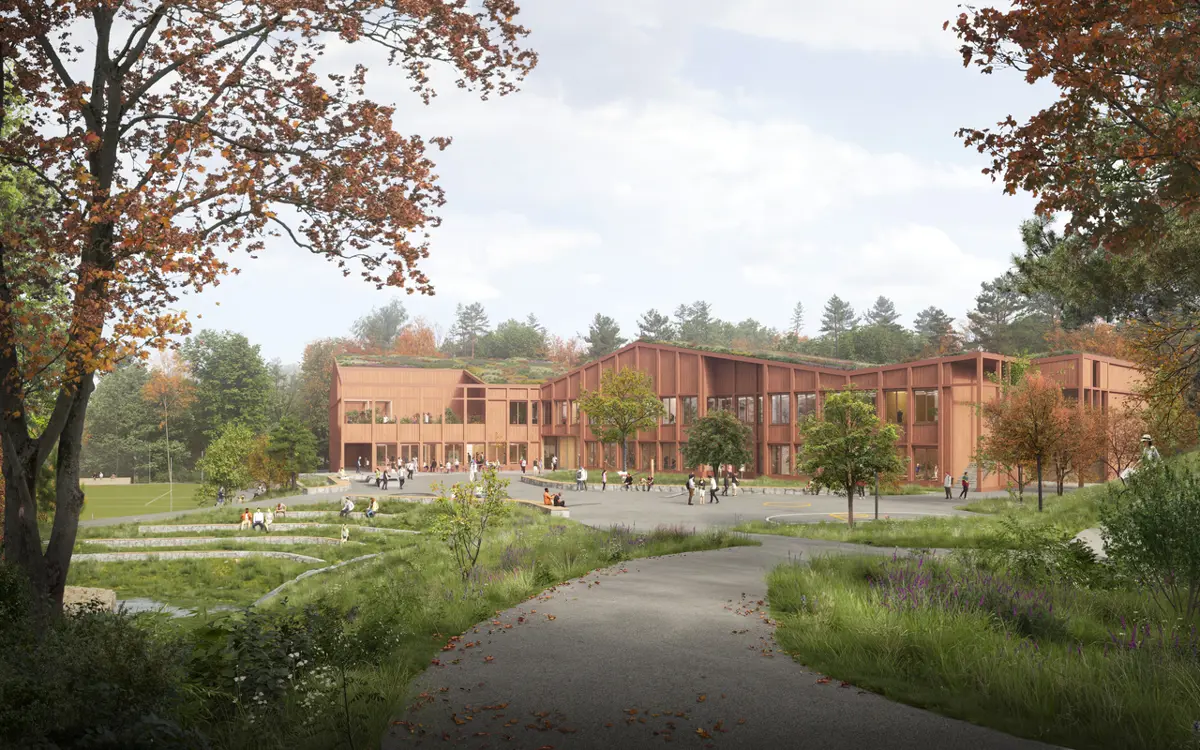 Illustrasjonen viser de første skissene ved ankomst. Disse skal nå bearbeides. Illustrasjoner: Henning Larsen Architects AS/Vivid Vision.