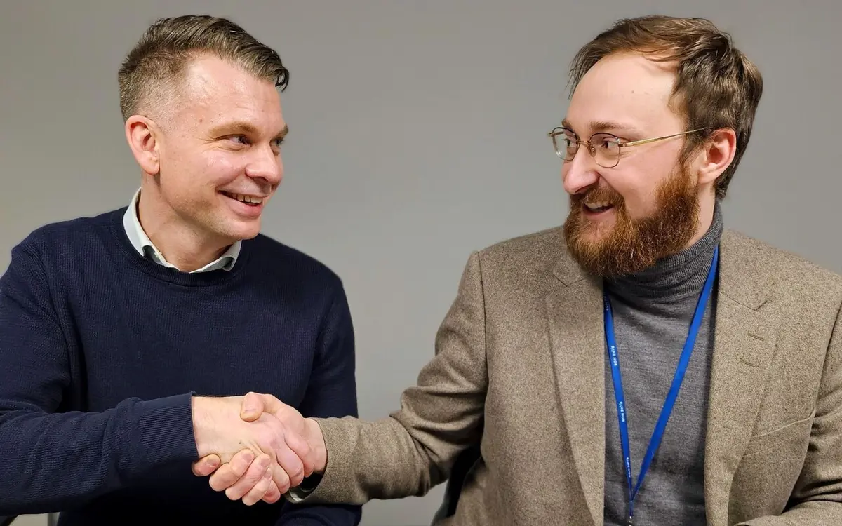 Administrerende direktør i Sweco Norge, Rasmus Nord og prosjektdirektør i Bane NOR, Martin Hove. Foto: Esben Svendsen