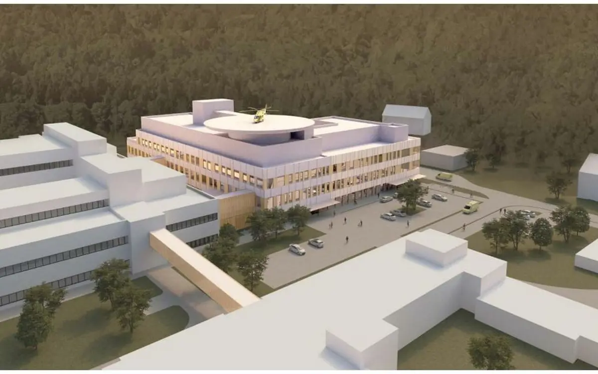 Skisse av nytt akuttbygg. (Ratio arkitekter AS)