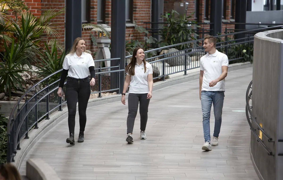 Fra venstre: Kathrine Holteberg, Yngvild Stormoen og Nicolay Rylander studerer alle i Grimstad. De lar det beste jobbtilbudet<br />
bestemme hvor de starter karrieren.