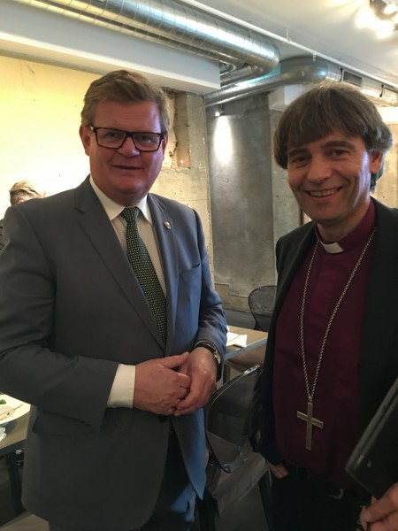 Harald Furre og biskop i Agder og Telemark bispedømme, Stein Reinertsen delotok begge på lunsjmøtet for årets Jobbskaper-kampanje tirsdag denne uken.